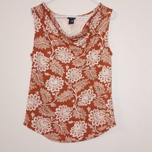 burnt red blouse with white flowers